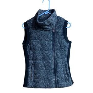 Marc New York Women’s Vest Small Black Gray Knit Stretch Hi Neck Zip Up Pockets